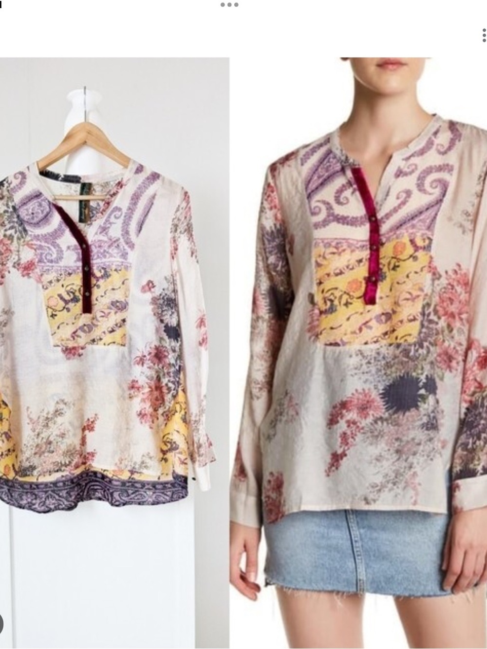 Anthropologie Aratta Silent Journey Floral Paisley Boho Tunic in Beige Size L